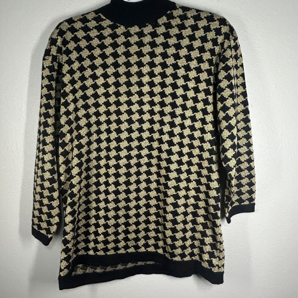 Outlander Collection Sweater Womens 2X Black Gold Houndstooth Metallic Neck